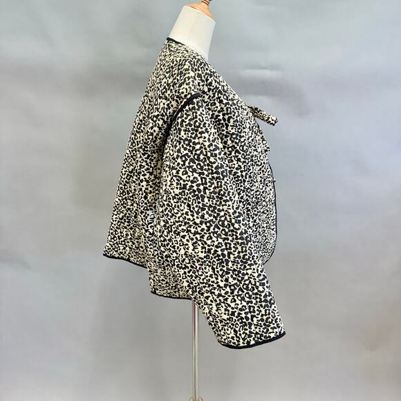 ASOS DESIGN cotton quilted leopard print bowtie tie front jacket Size Large Boxy - Picture 10 of 16